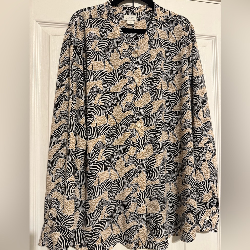 J. Crew M Zebra Pattern Blouse in Black and Brown
